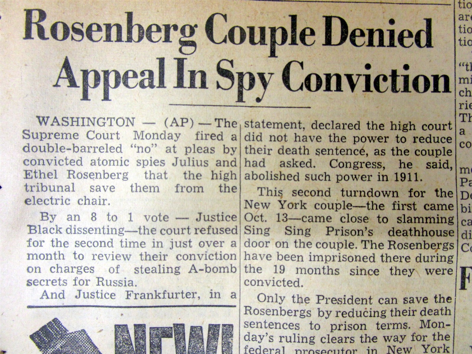 レア Journalist 103 Reporting apollo brown 1952 newspaper ATOM SPIES Julius & Ethel ROSENBERG