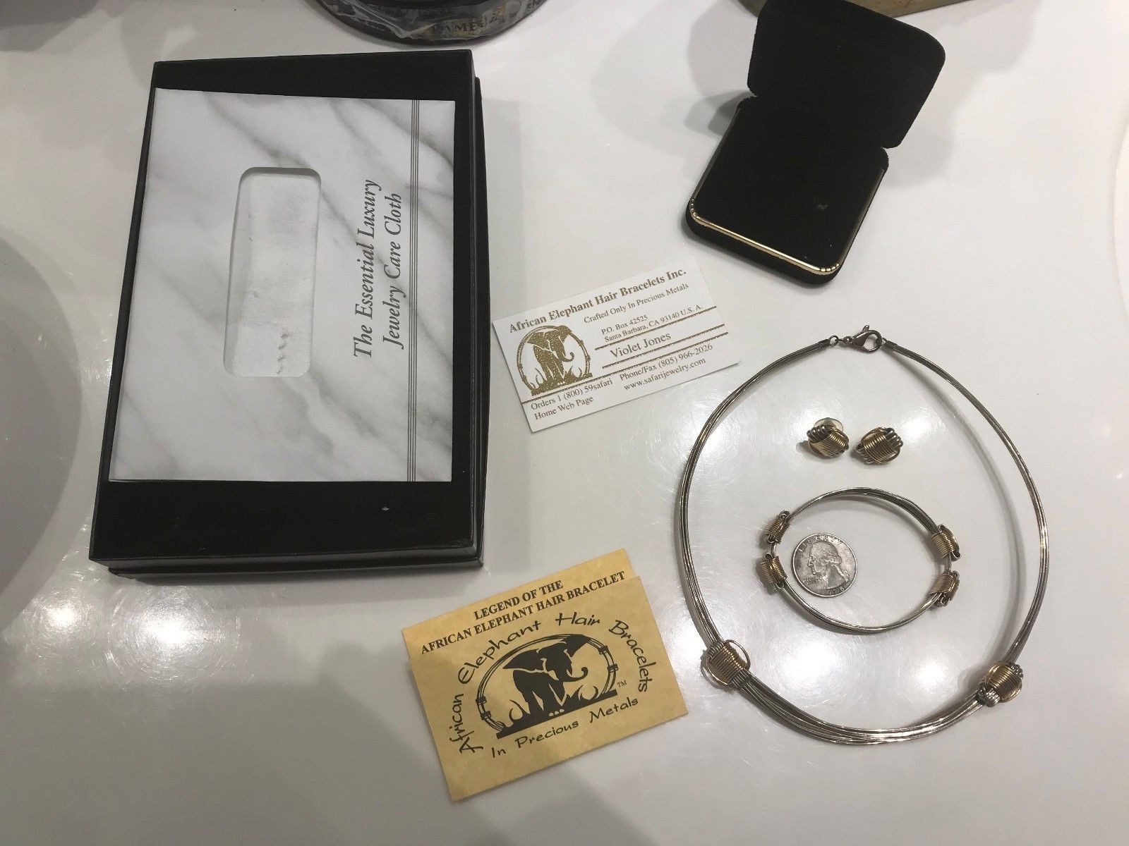 Estate African Elephant Hair Inc Sterling Gold Jewelry Set New In Box