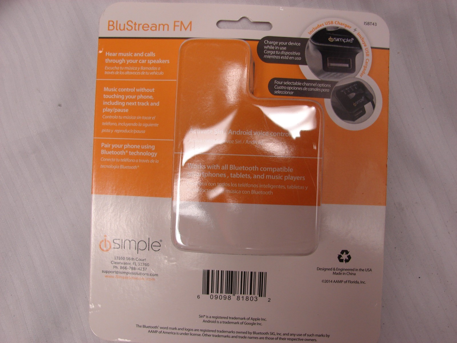 iSimple Blustream Bluetooth FM Modulator Black ISBT43 Hands Free Music Stream