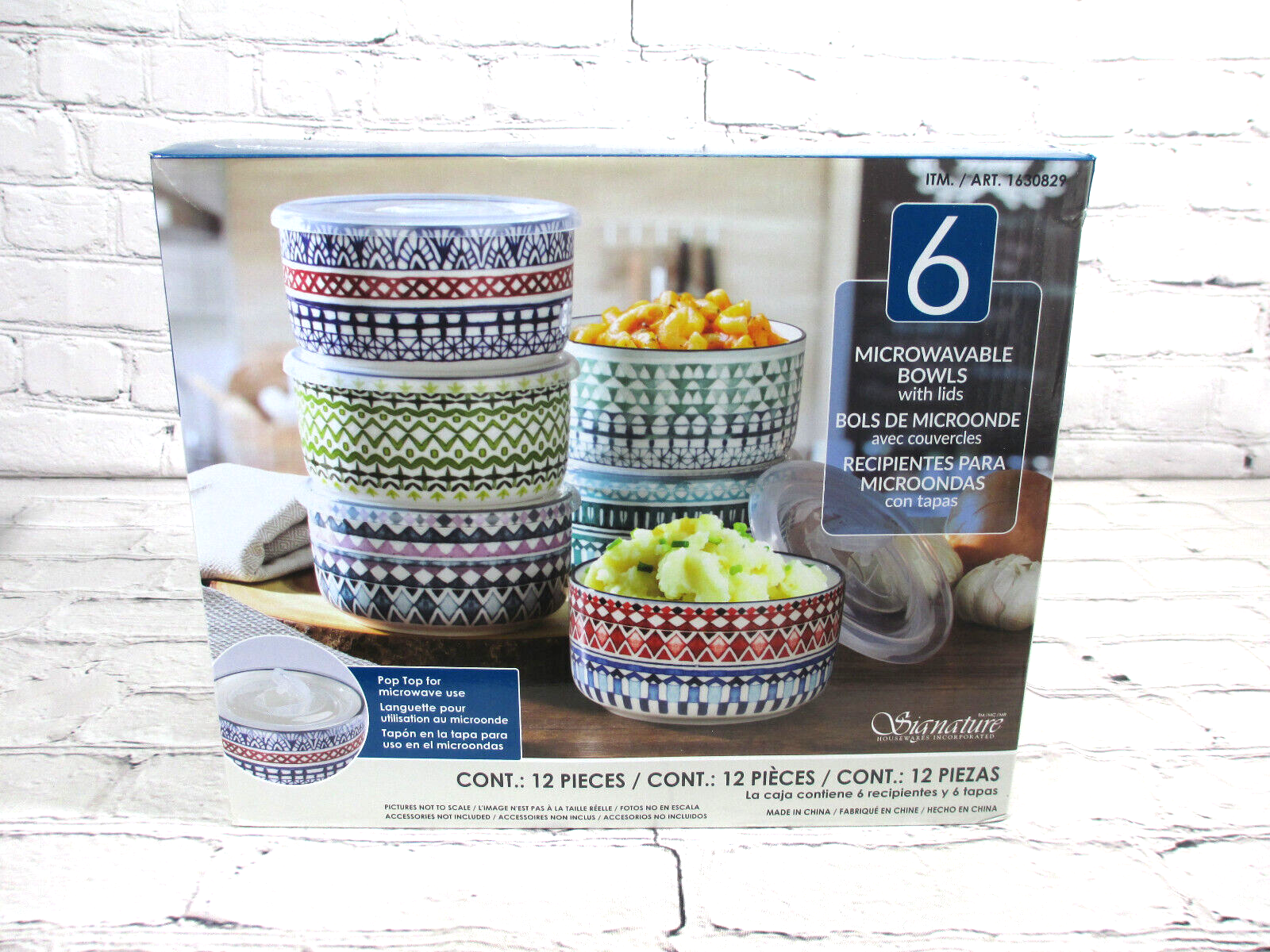 Signature Houseware  6-Piece Microwavable Stoneware Storage Bowls w/ Vented Lids
