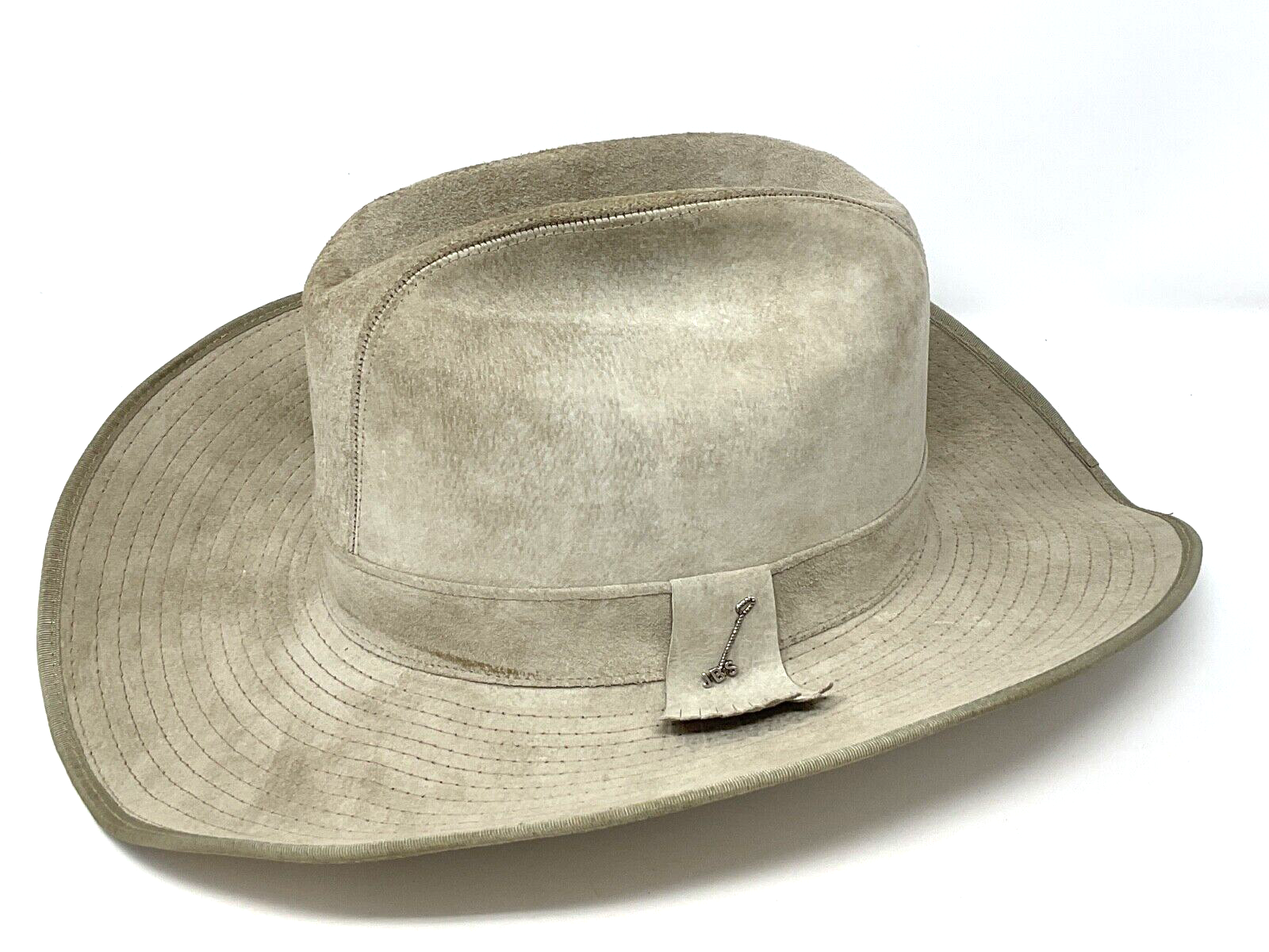 C) Vintage Men's Gray Stenson Cowboy Hat w/JBS Branding Iron Hat