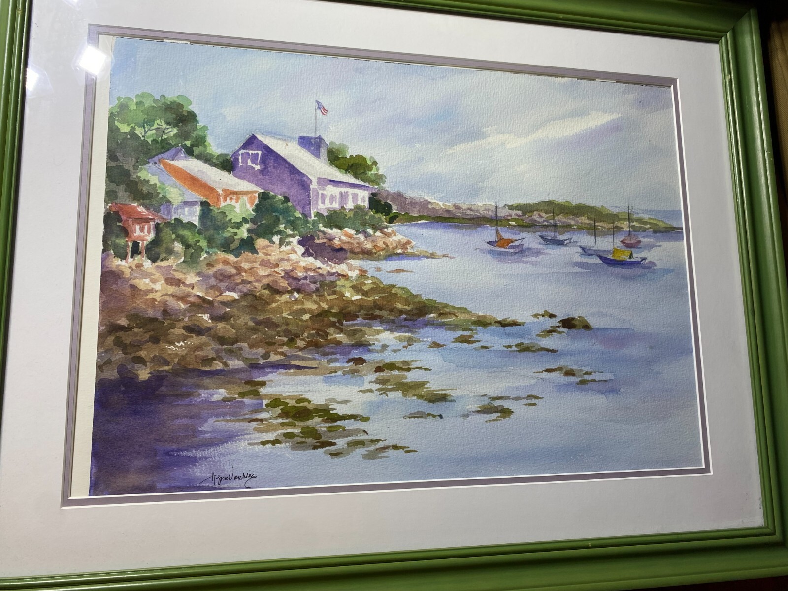 Alice Aznavourian "Coastal Landscape Scene" Watercolor Painting - Signed/Framed