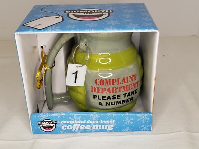 Novelty Complaint Department Grenade Shaped Coffee Mug 12 oz Big Mouth Inc NIB
