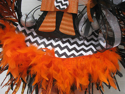 Halloween Wreath Black Orange Witch's Hat Shoes Boots Feathers Pumpkins 30