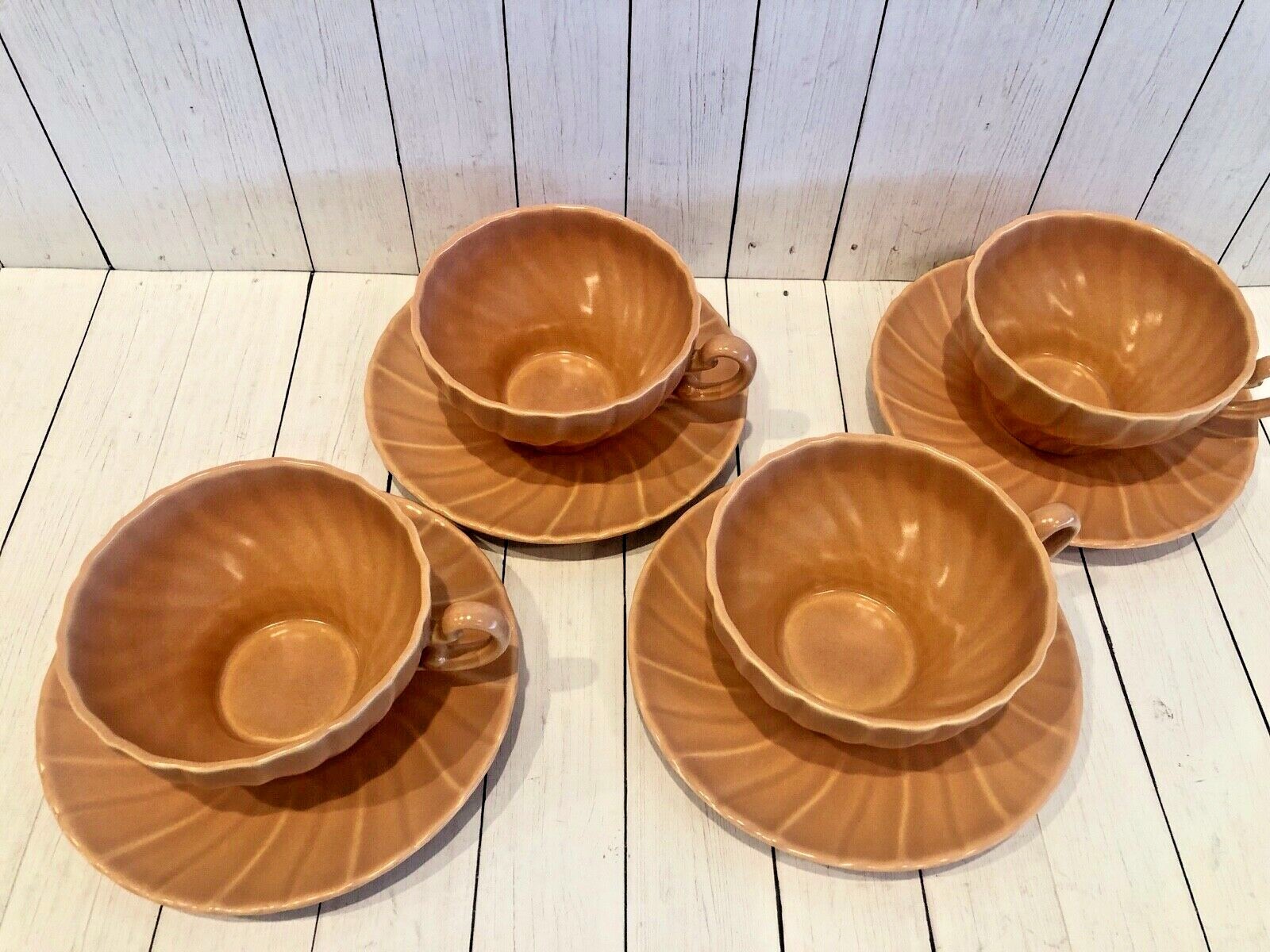 FRANCISCAN POTTERY CORONADO CORAL PINK 4 CUP SAUCER SETS Matte