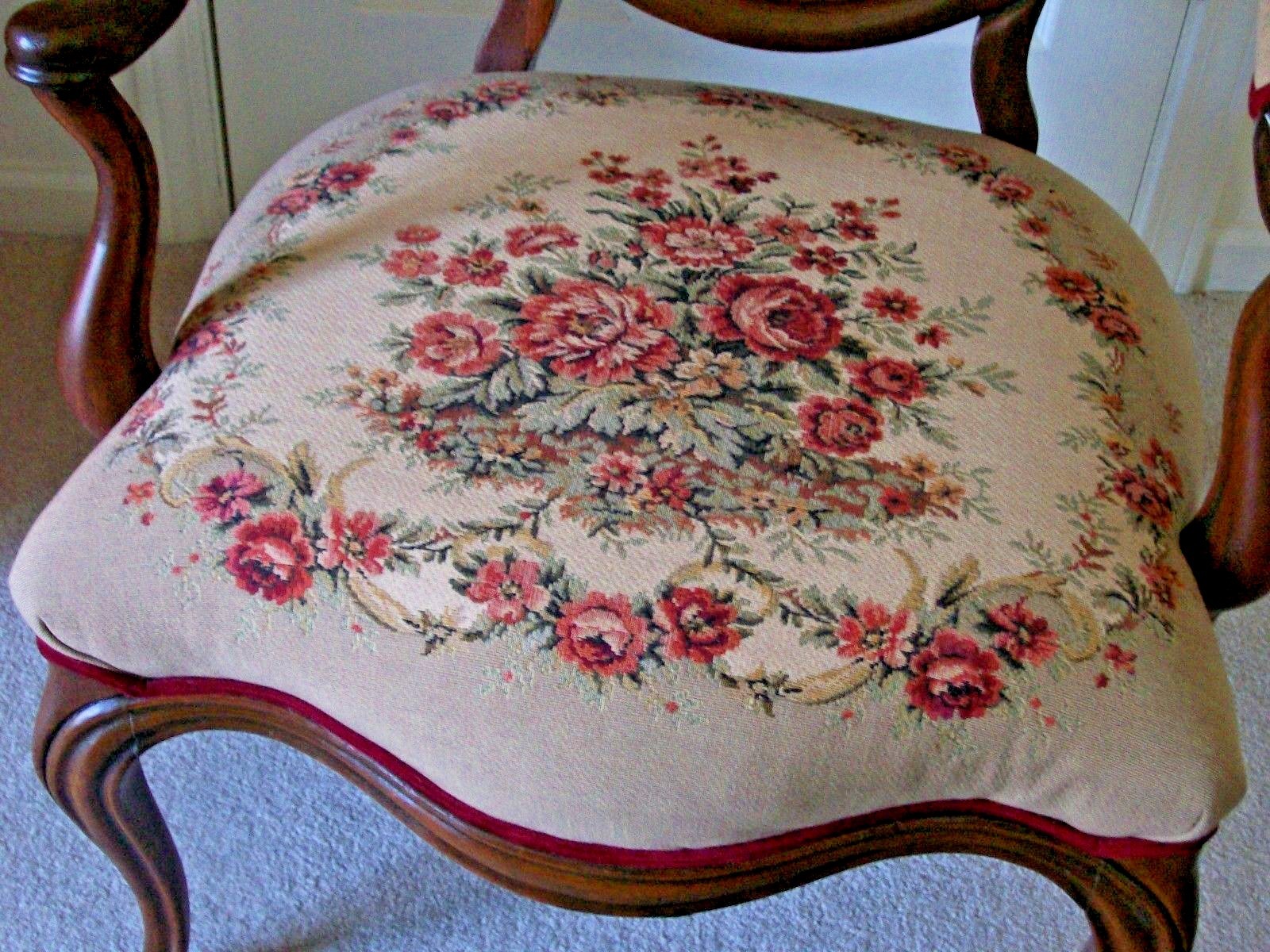 Antique Victorian Walnut Frame Arm Chair - copy of original upholstery