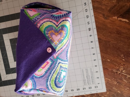 Handmade Flannel Basket Multi color hearts and DK purple /tie dye look