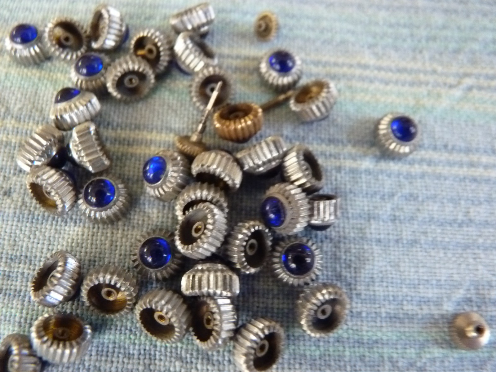 Antique Watchmakers Pocket Watch Crowns With Blue Stone Tops Group