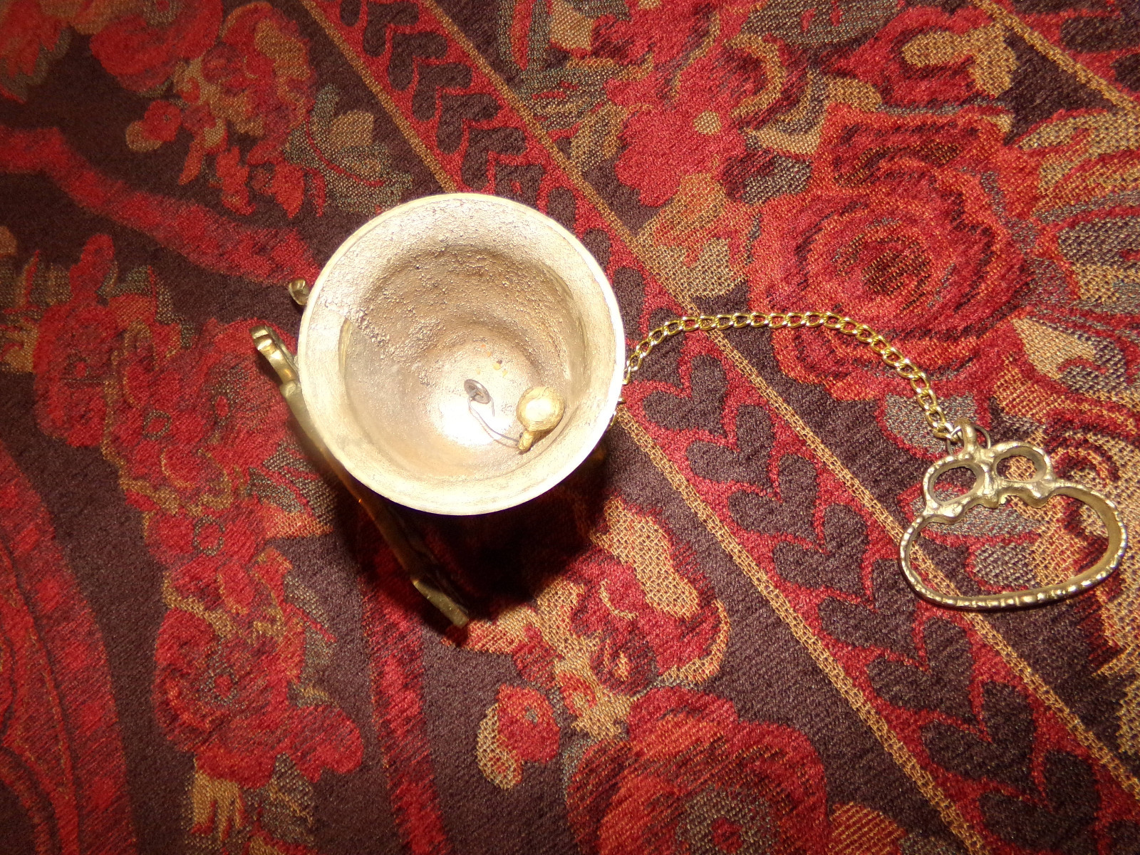 Vintage Ornate Brass Door Bell Wall Mounted W/Chain Vocem Meam Ouime Tangit