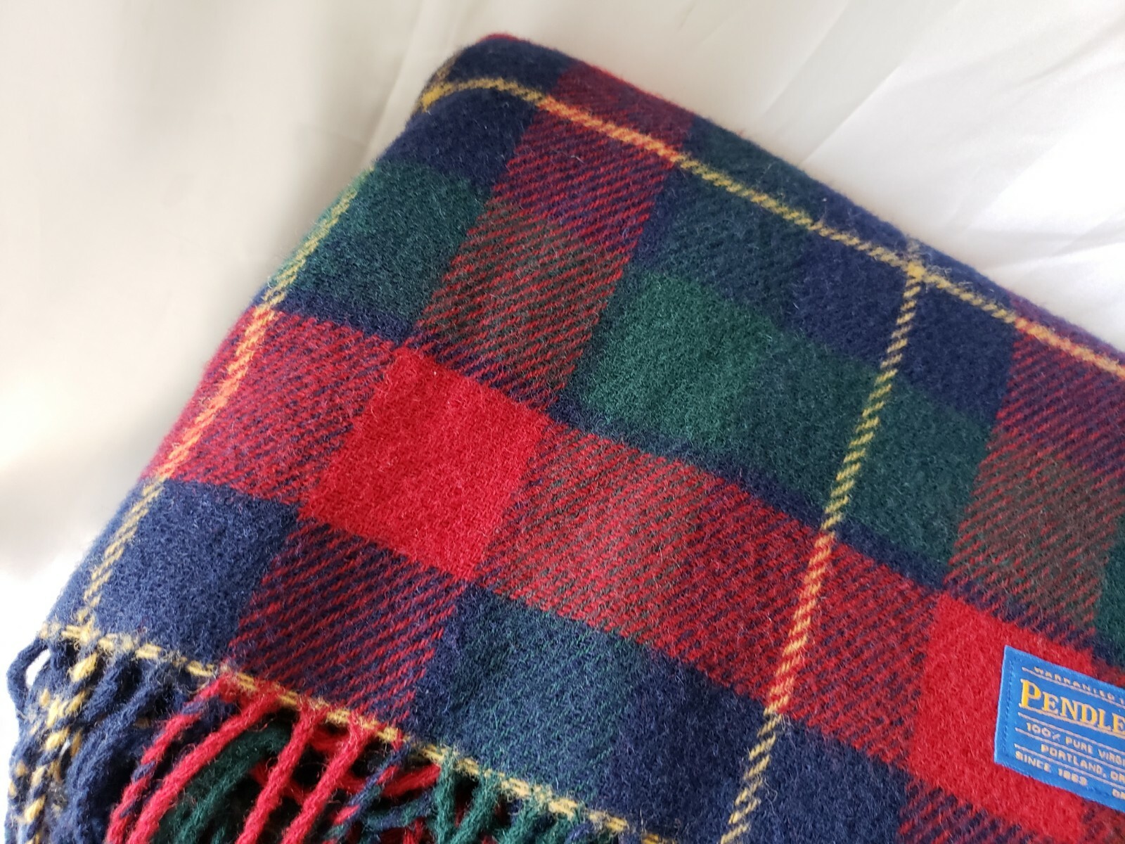 Vintage Pendleton Wool Tartan Plaid Blanket Throw Red Green Navy  58