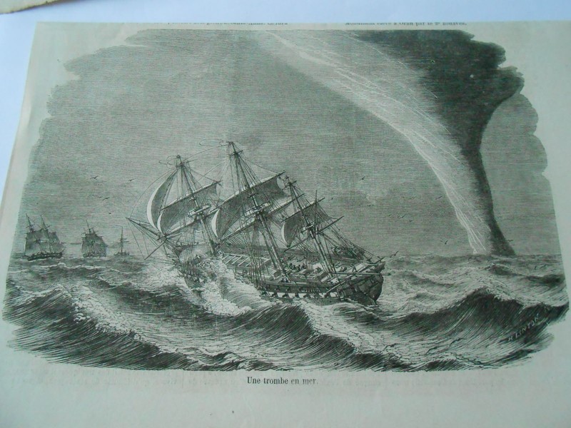 Gravure 1857 - Une Trombe En Mer
