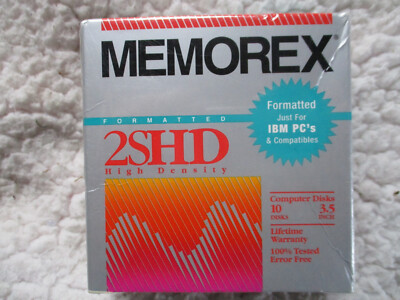Memorex 10 Pack 3.5'' 2SHD Double Sided High Density Disks for IBM New and Sealed