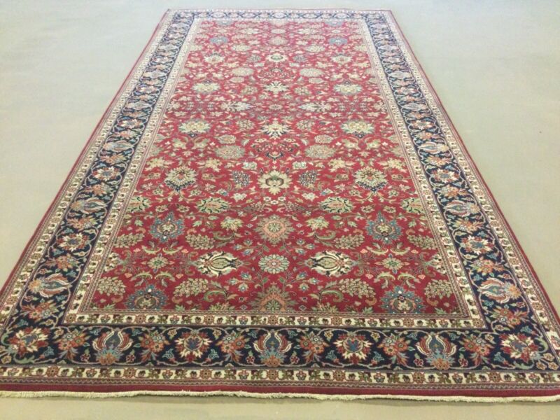 6’ X 12’ Red Navy Blue Floral All-over Oriental Rug Hand Knotend Wool Foyer