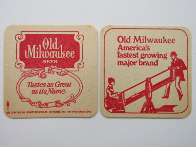 Vintage Drink Coaster SCHLITZ Brewing Fast Growing Old Milwaukee ~ Scale See Saw