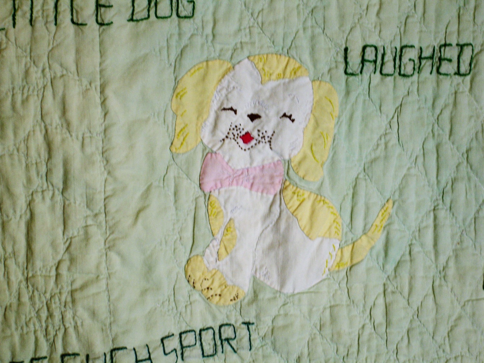 Q 20 Vintage Crib or Baby  Quilt Embroidered, Appliqued, Hey Diddle Diddle