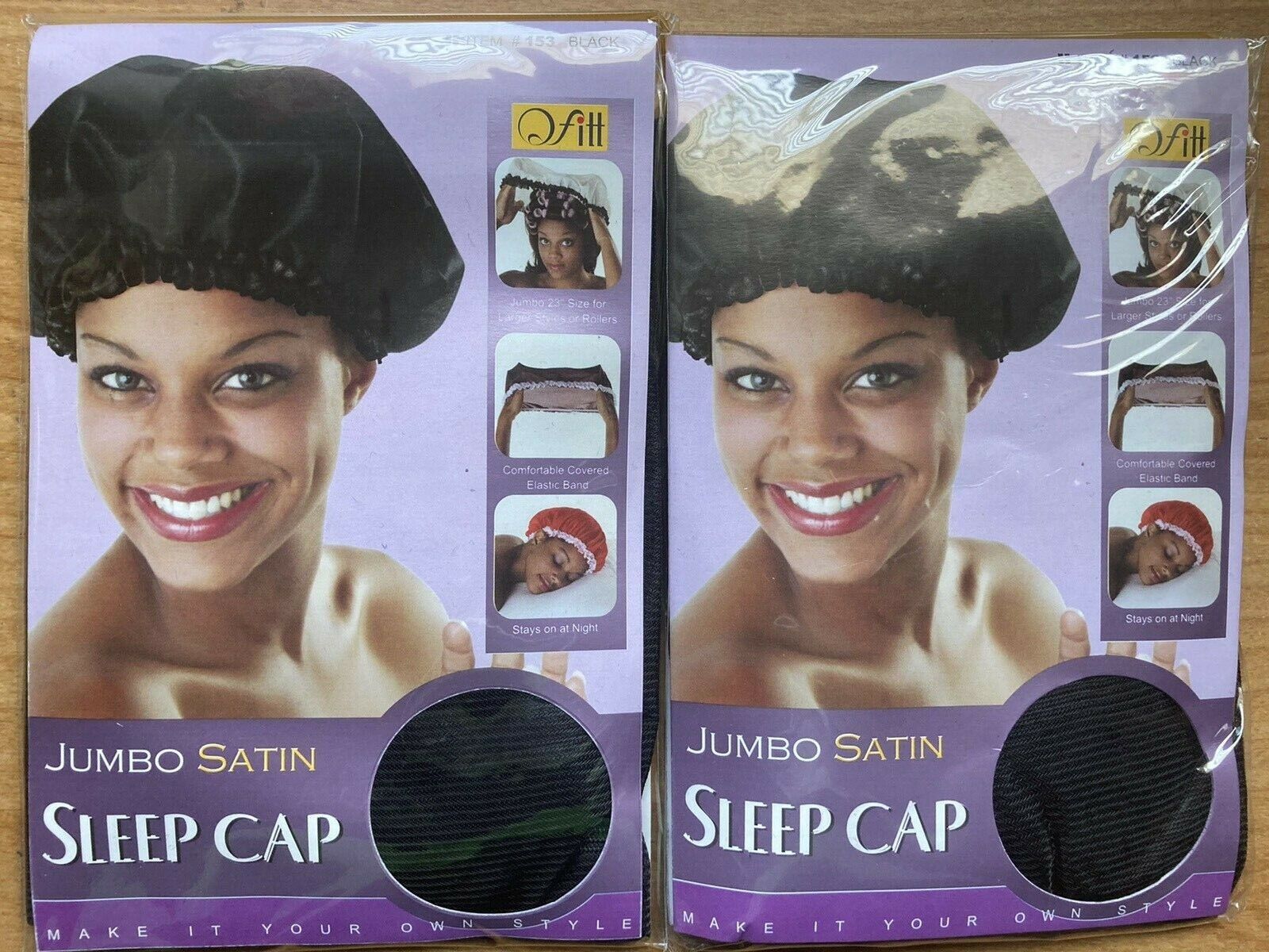 Qfitt Jumbo Satin Sleep Cap Black #153 Qfitt Jumbo Satin Sleep Cap Black #153