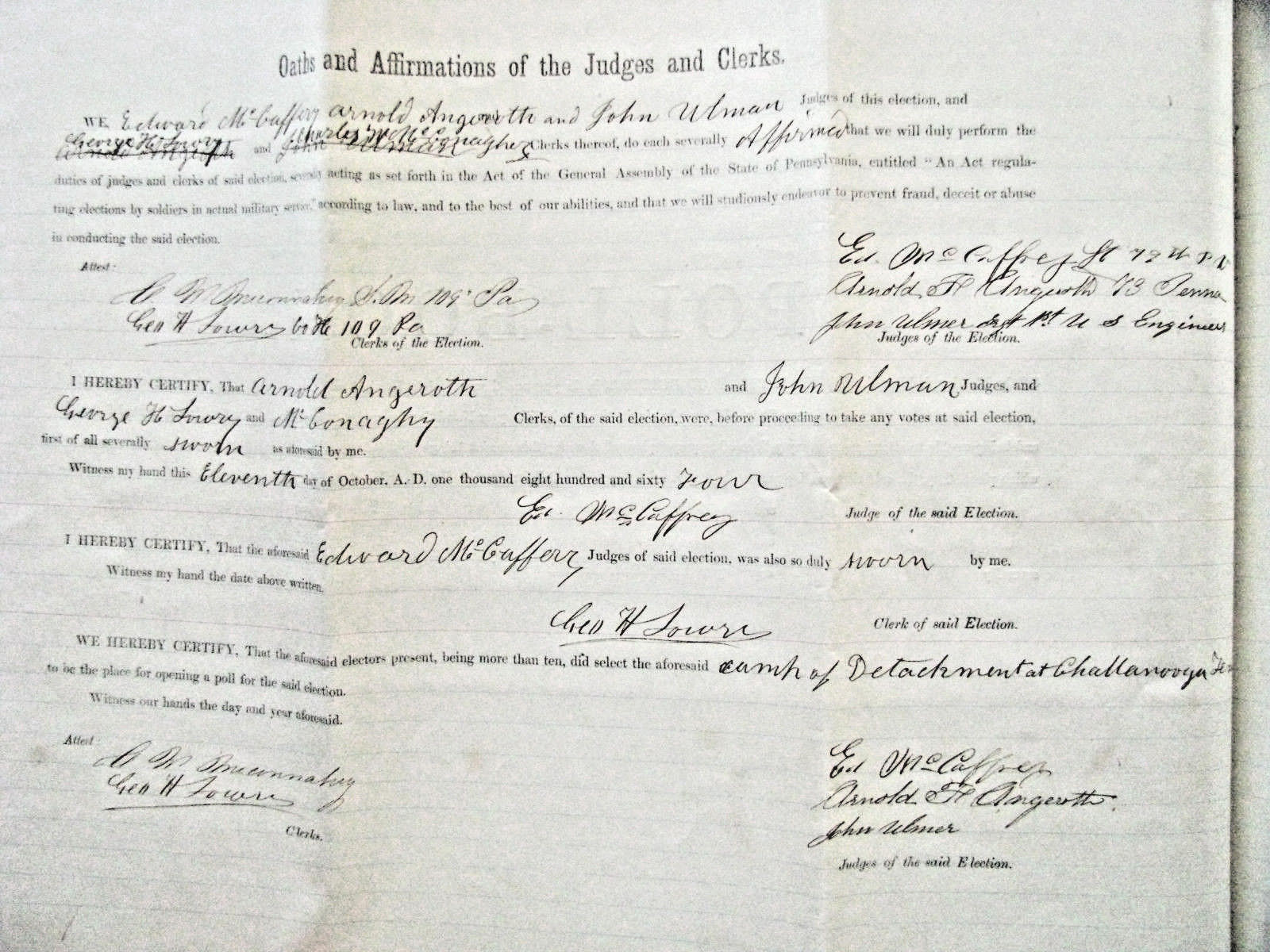 PENNSYLVANIA CIVIL WAR SOLDIER POLL BOOK  CHATTANOOGA 1864