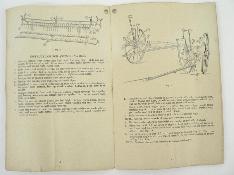 Vintage J.I. Case F-170 Side Delivery Rake Parts List Owners Manual 1944