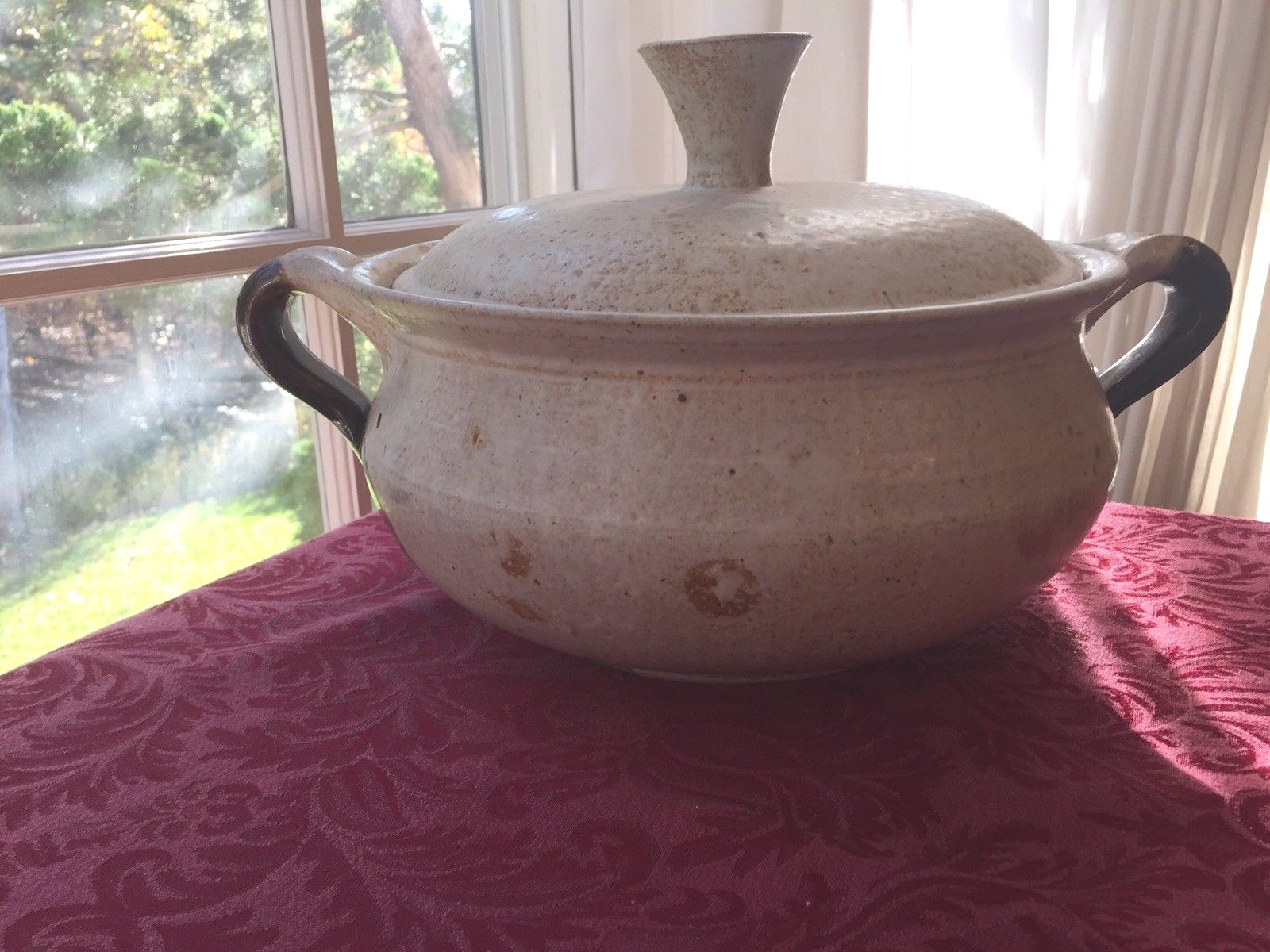 Studio Pottery large  Covered  brown and biege Cassarole