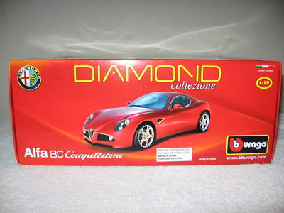 ALFA 8C COMPETIZIONE RED 1:18 SCALE DIE CAST BBURAGO OPENING HOOD DOORS TRUNK