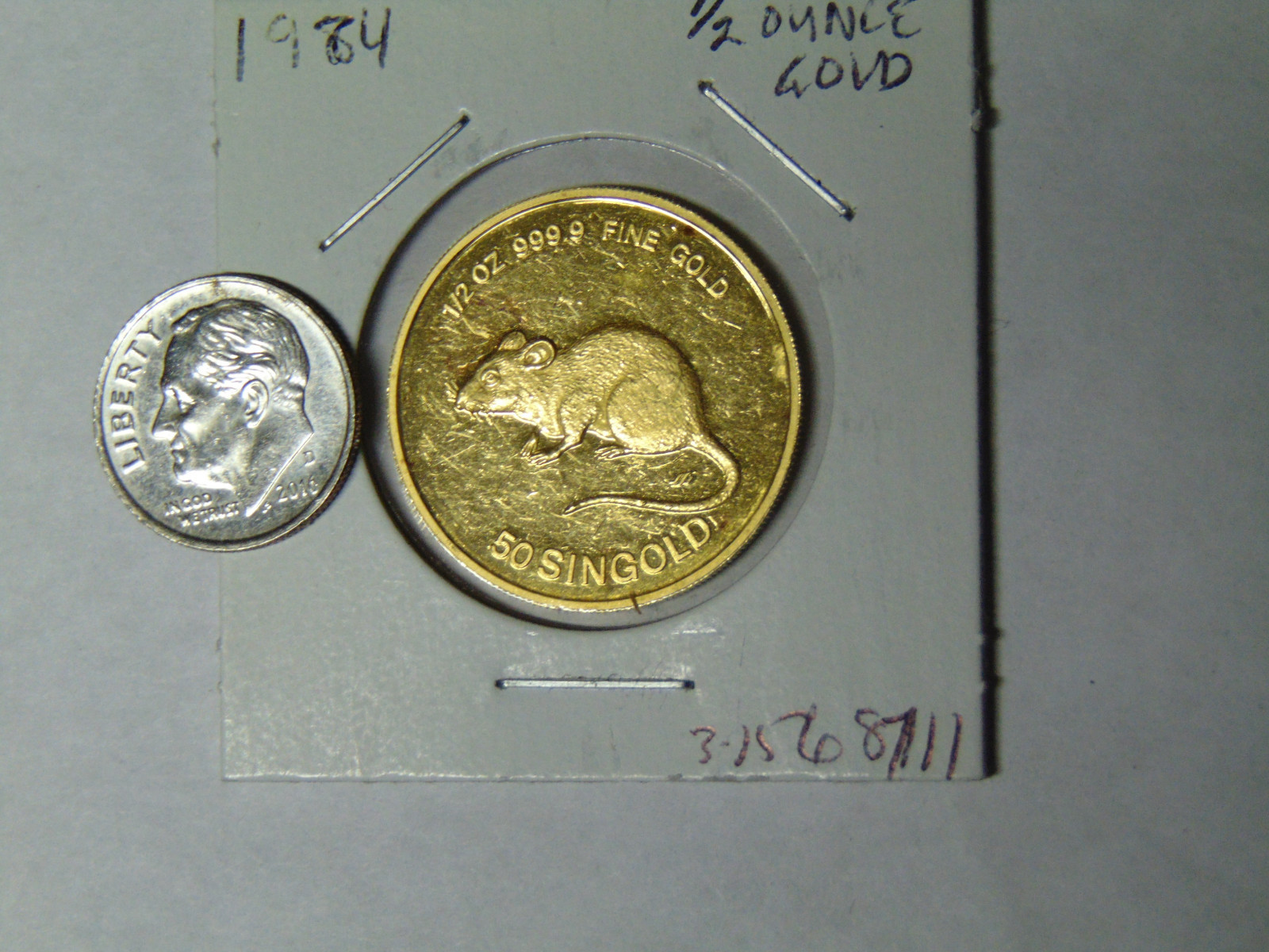 1984 Singapore 50 Singold 1/2 oz 999.9 Fine Gold Year of The Rat