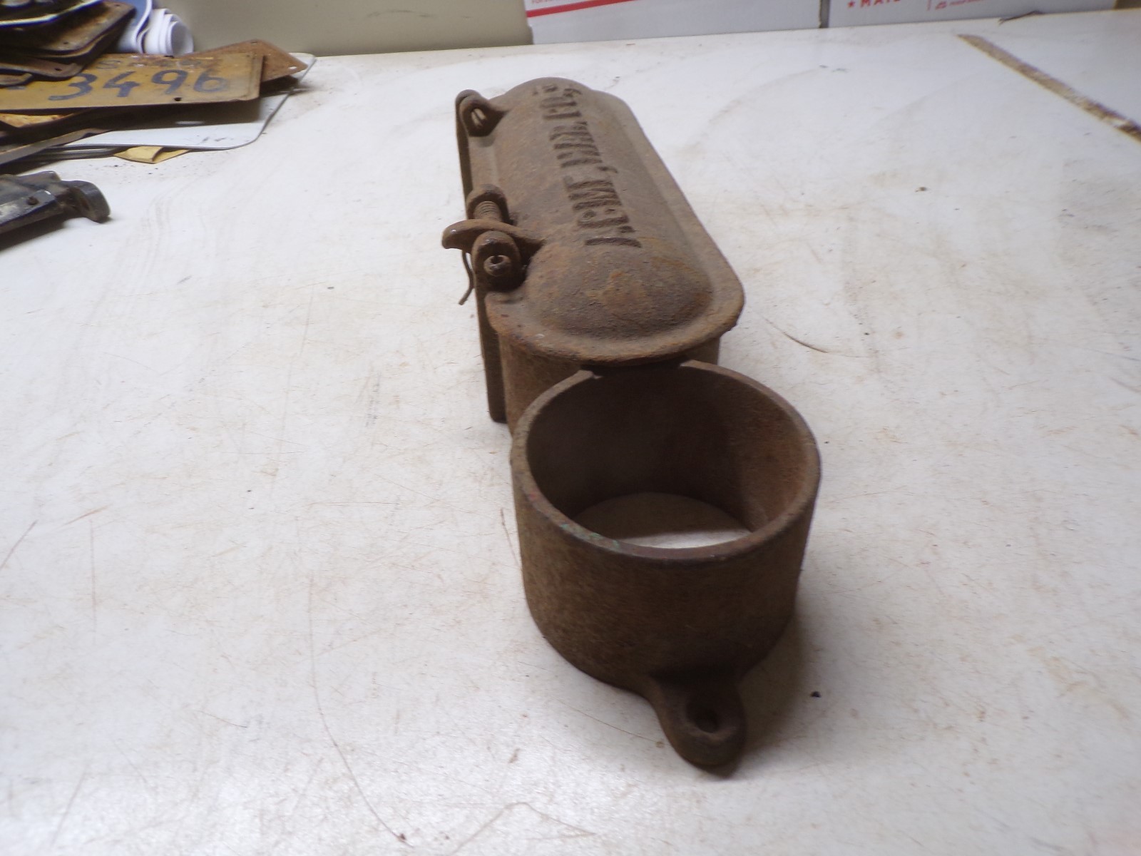 1880's Acme Harrow Co. Cast Iron Implement Toolbox with Oil Can Holder T61