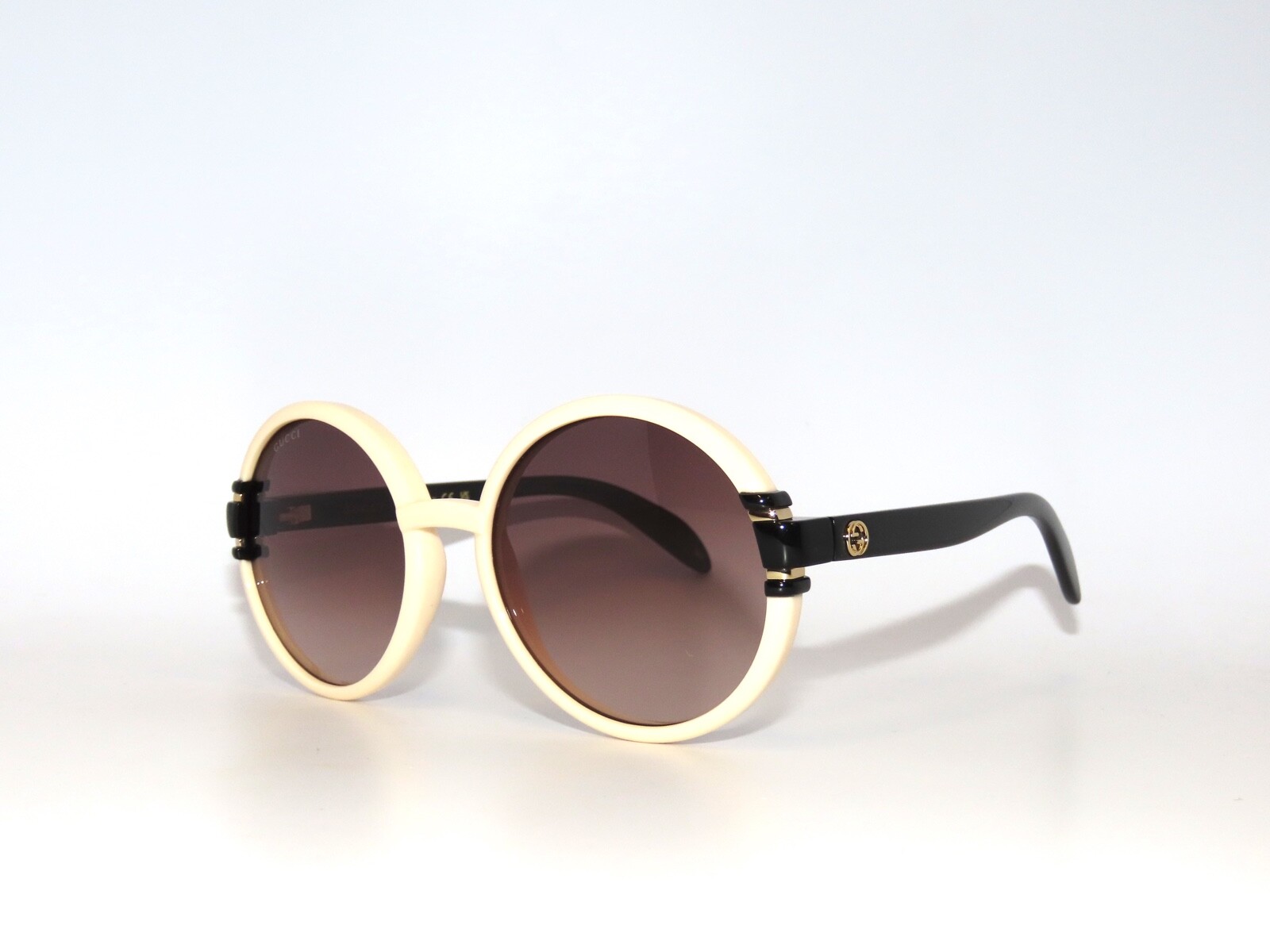 Pre-owned Gucci Gg1067s 003 Ivory Black Brown Sunglasses 1067