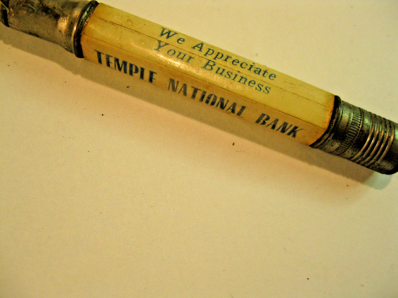 Vintage bullet pencil advertising for Temple National Bank, Temple, TX