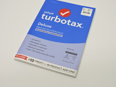 Intuit TurboTax Deluxe 2022 Federal Returns & E-File + $10 Credit (No State) NEW