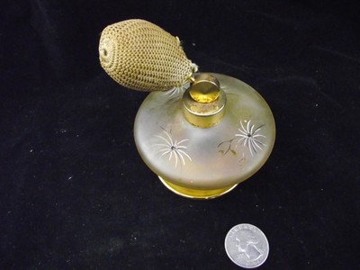 VICTORIAN AMBER HAND PAINTED WITH FLOWERS PERFUME ATOMIZER