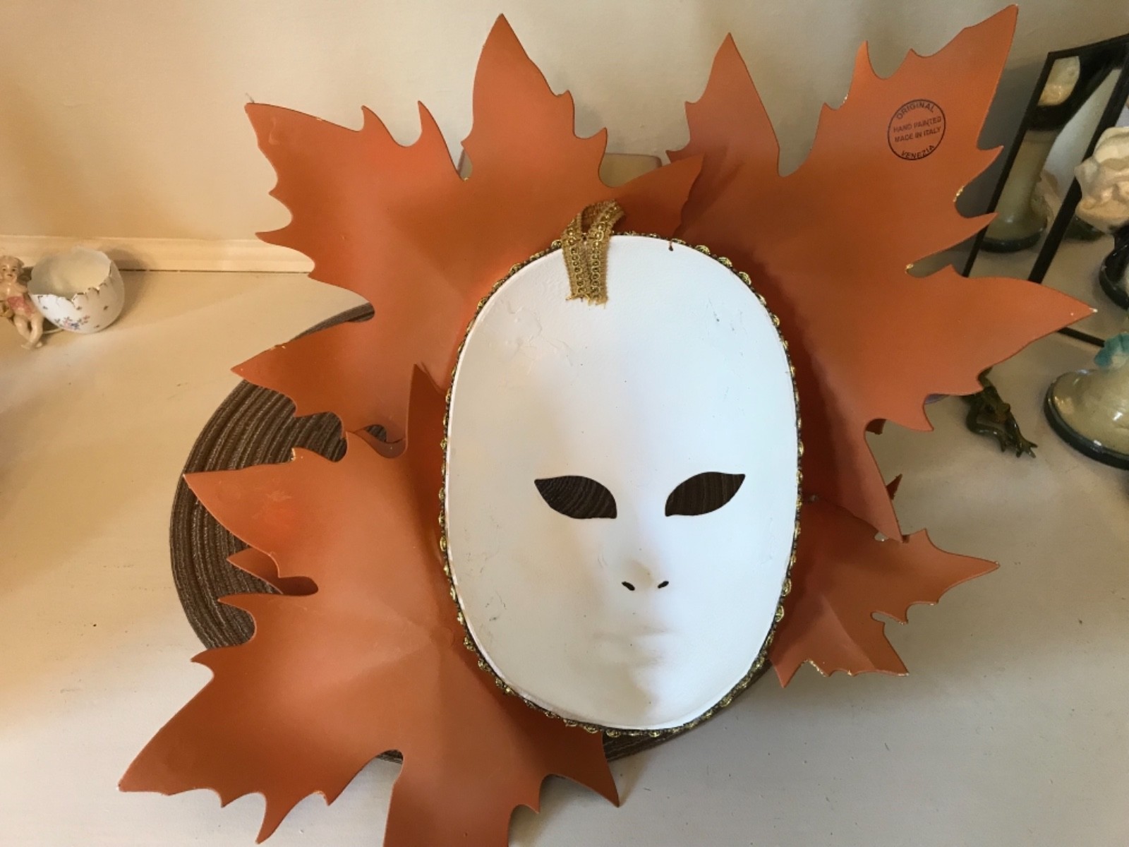 womans FACE wall mask   AUTUMN /FALL leaves Italy hand painted Venezia decor