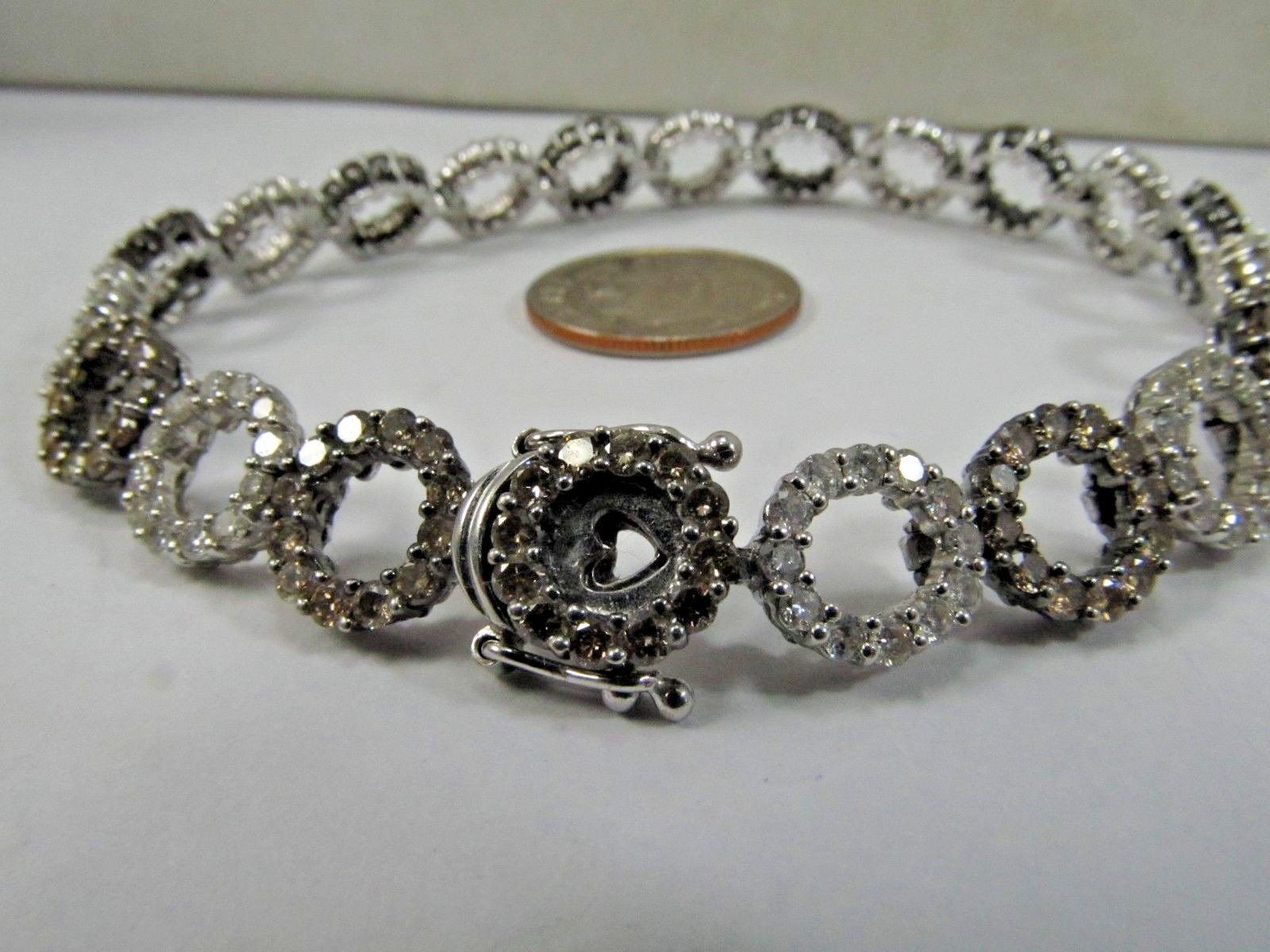 14K White Gold 7.02ct Diamond & Cognac Bracelet  7.25
