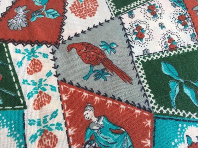 Vintage Asian Style Fabric Geisha Girl Birds Flowers 2 yards x 44