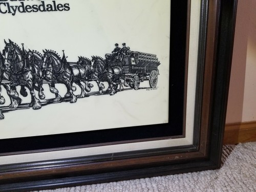 Vintage Anheuser Clydesdales Wall Plaque Sign 1500 made faux Marble, Etched RARE