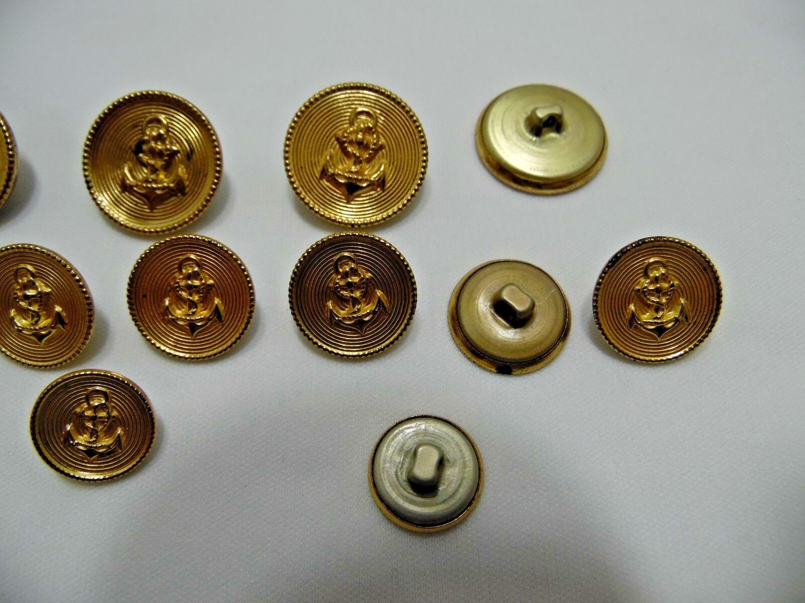 Vintage New Old Stock Metal Buttons Lot of 12 Asst Sizes Anchor Goldtone Shank
