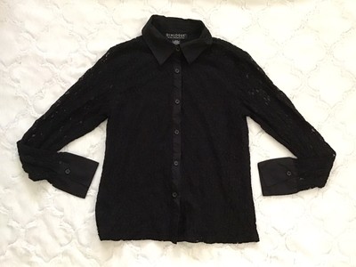 Dialogue Women s Size M Long Sleeve Lacy Black Button Front Blouse