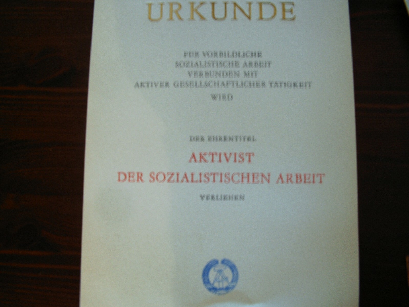 BLANKO Urkunde A5 - AKTIVIST   GESTEMPELT !!