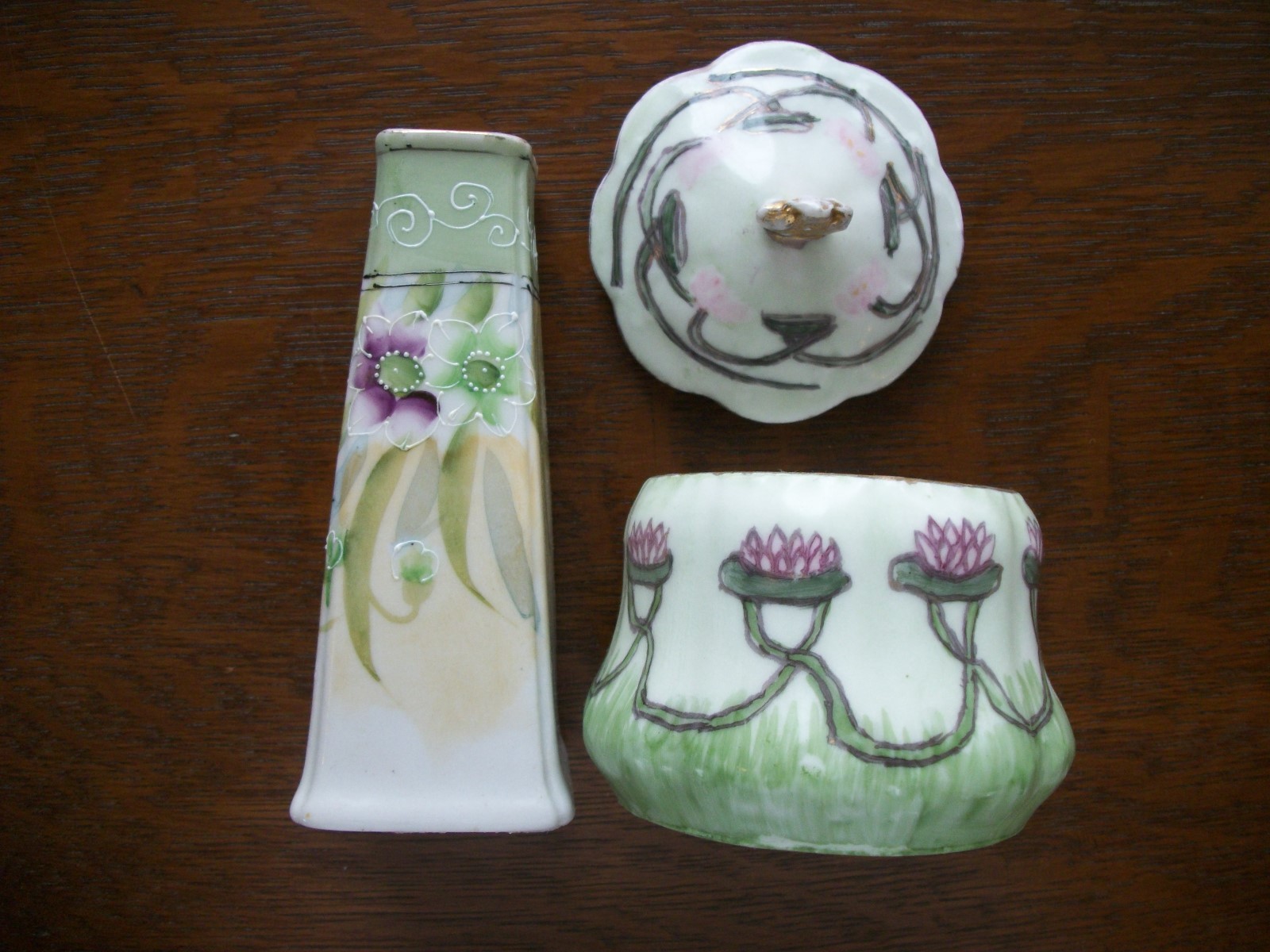Vintage Nippon China Te-Oh Hat Pin Holder And Dresser/Ring Box Handpainted F.G.