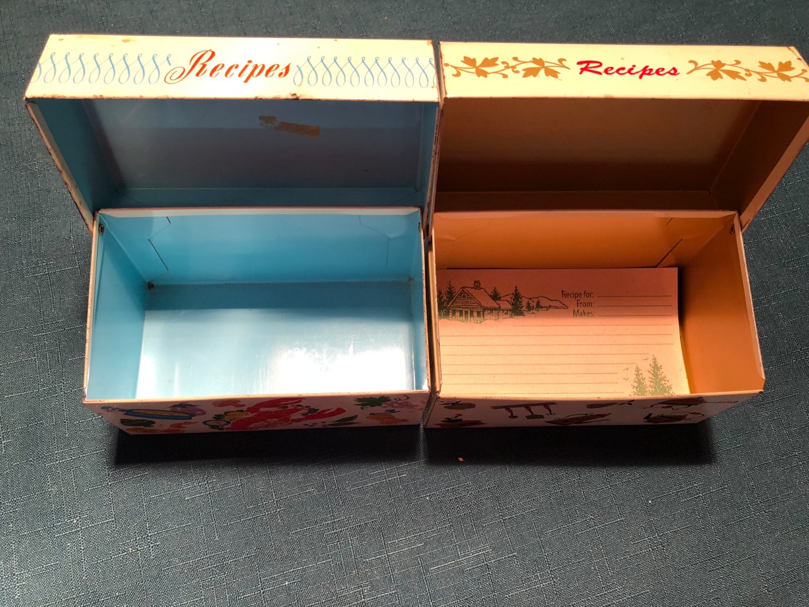 Old Vtg OHIO ART Metal Tin RECIPE CARD FILE BOXES 2 Boxes