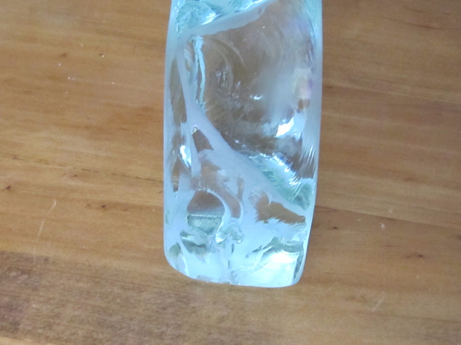 Clear Glass Etched Block seagull sculpture paperweight signed