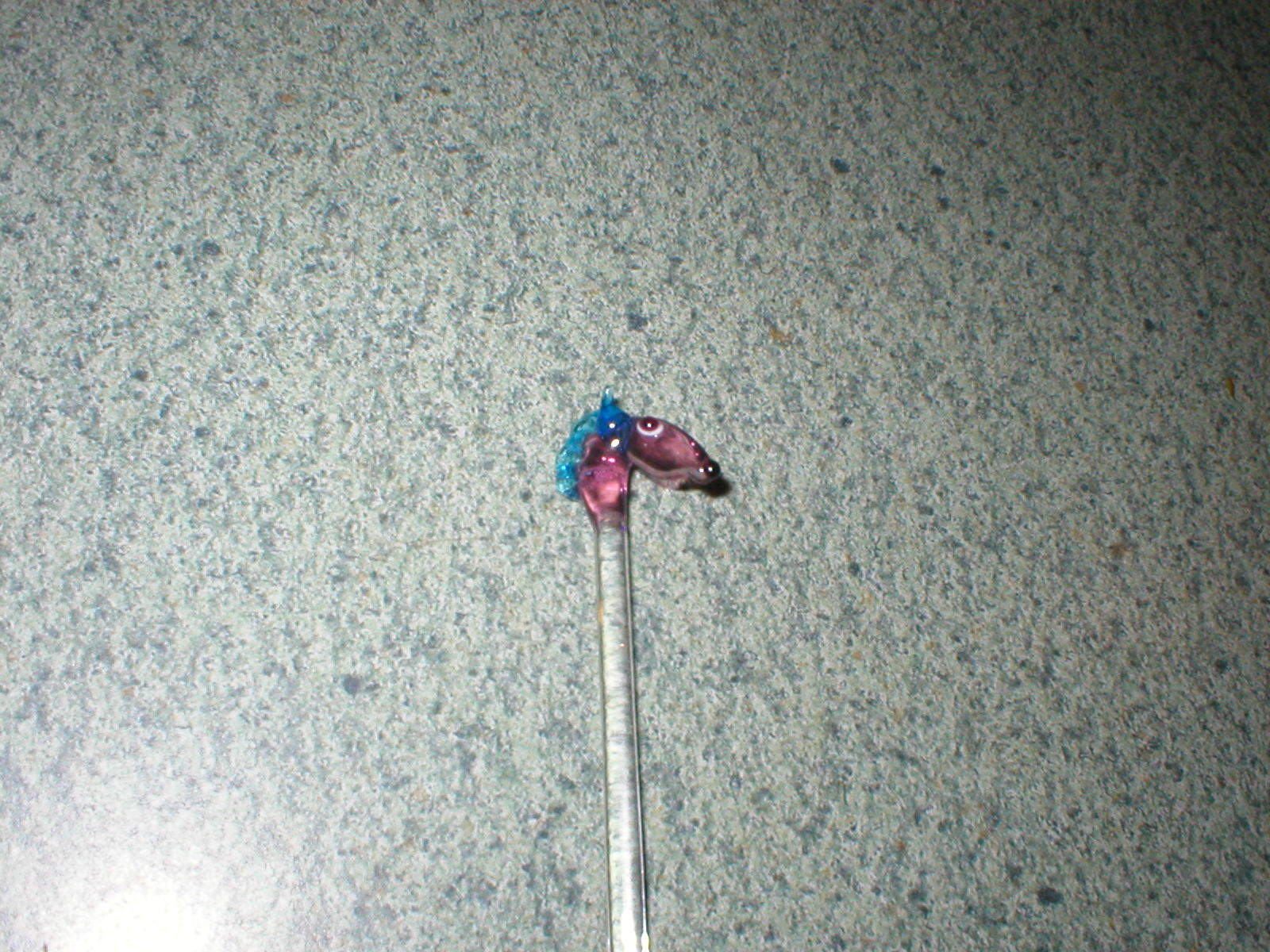 VTG Blown Art Glass Purple/Blue Horse Swizzle Stick Stir Pick Stick 6 3/8