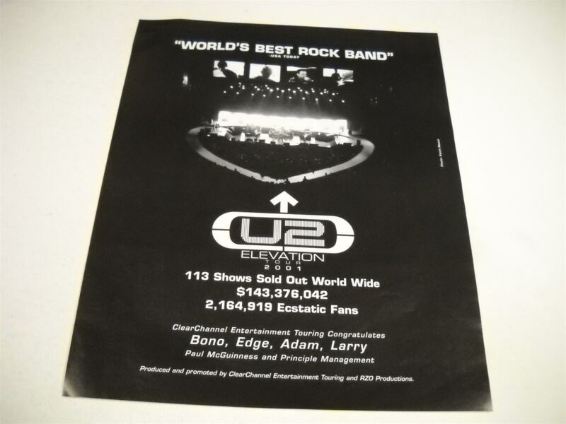 U2 World Best Rock Band ELEVATION TOUR 113 Sold-Out Shows 2001 Promo Display Ad