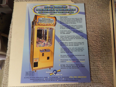 NOS ORIGINAL Acme candy crane  BENCH MARK   ARCADE GAME  FLYER