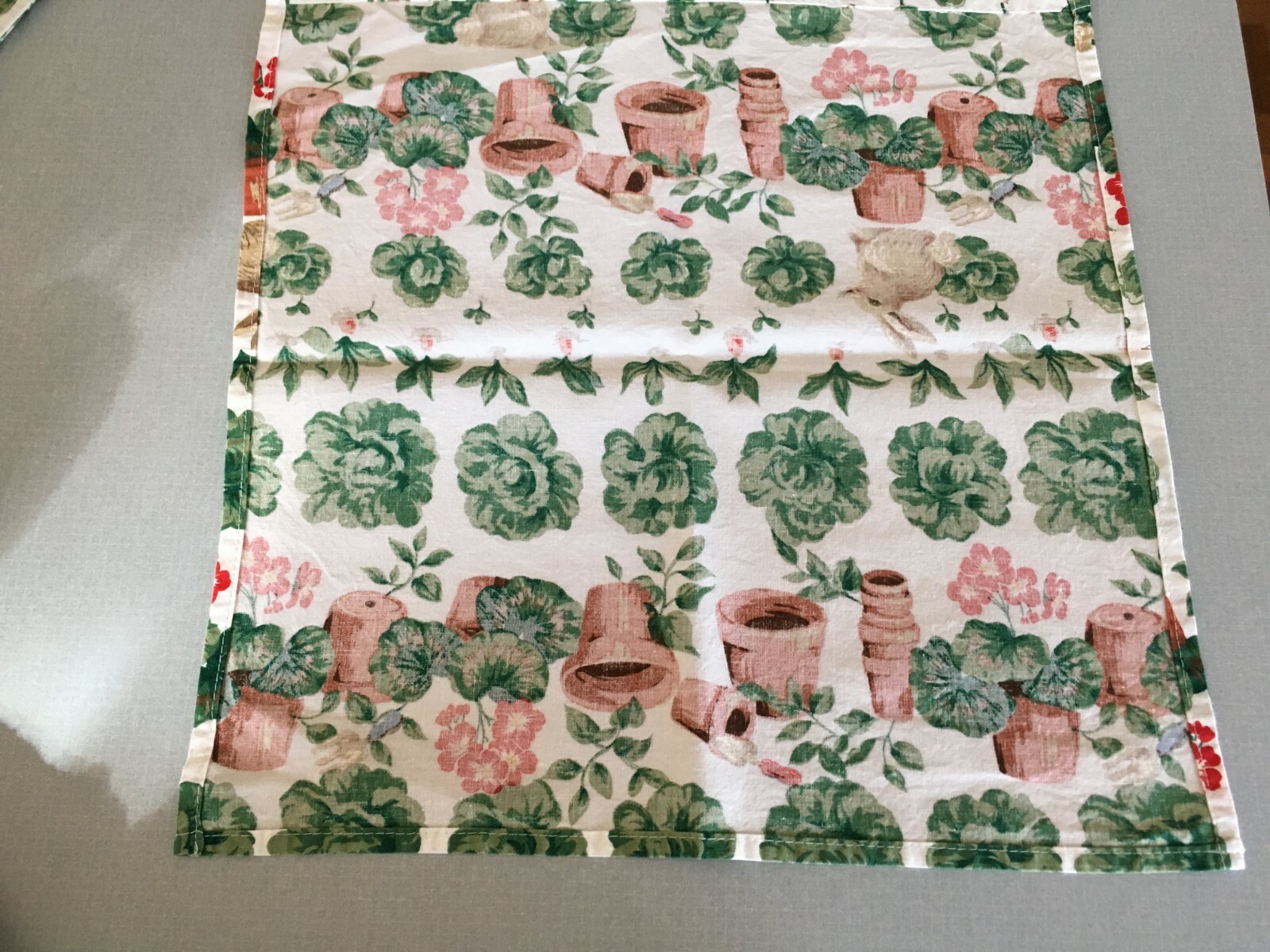 4 Vintage Cloth Easter Bunny Spring Floral Napkins Green White Red Cotton
