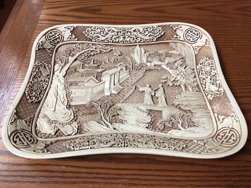 Arnart Imports Inc 1982 Dragon Dynasty Plate Tray Hand Carved Raised beautiful