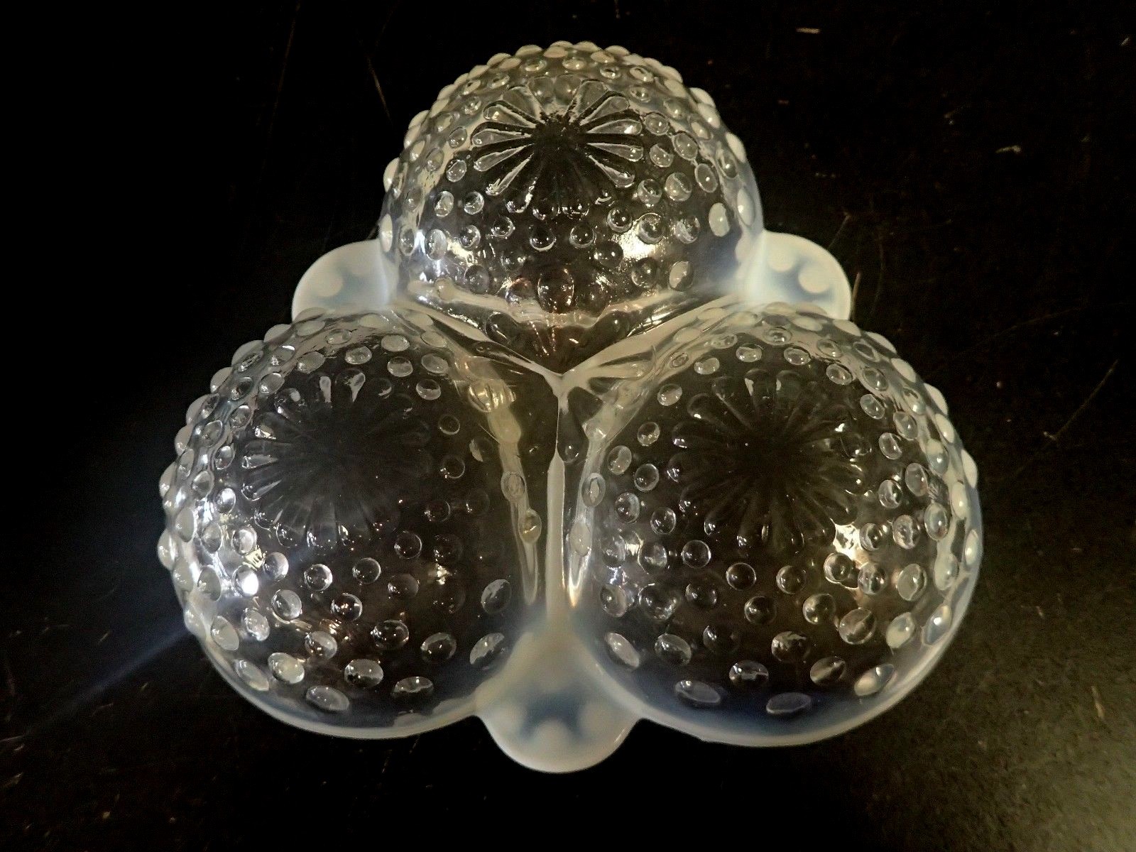 Anchor Hocking Moonstone Clear Opalescent 3 Part Relish Dish Clover Shape