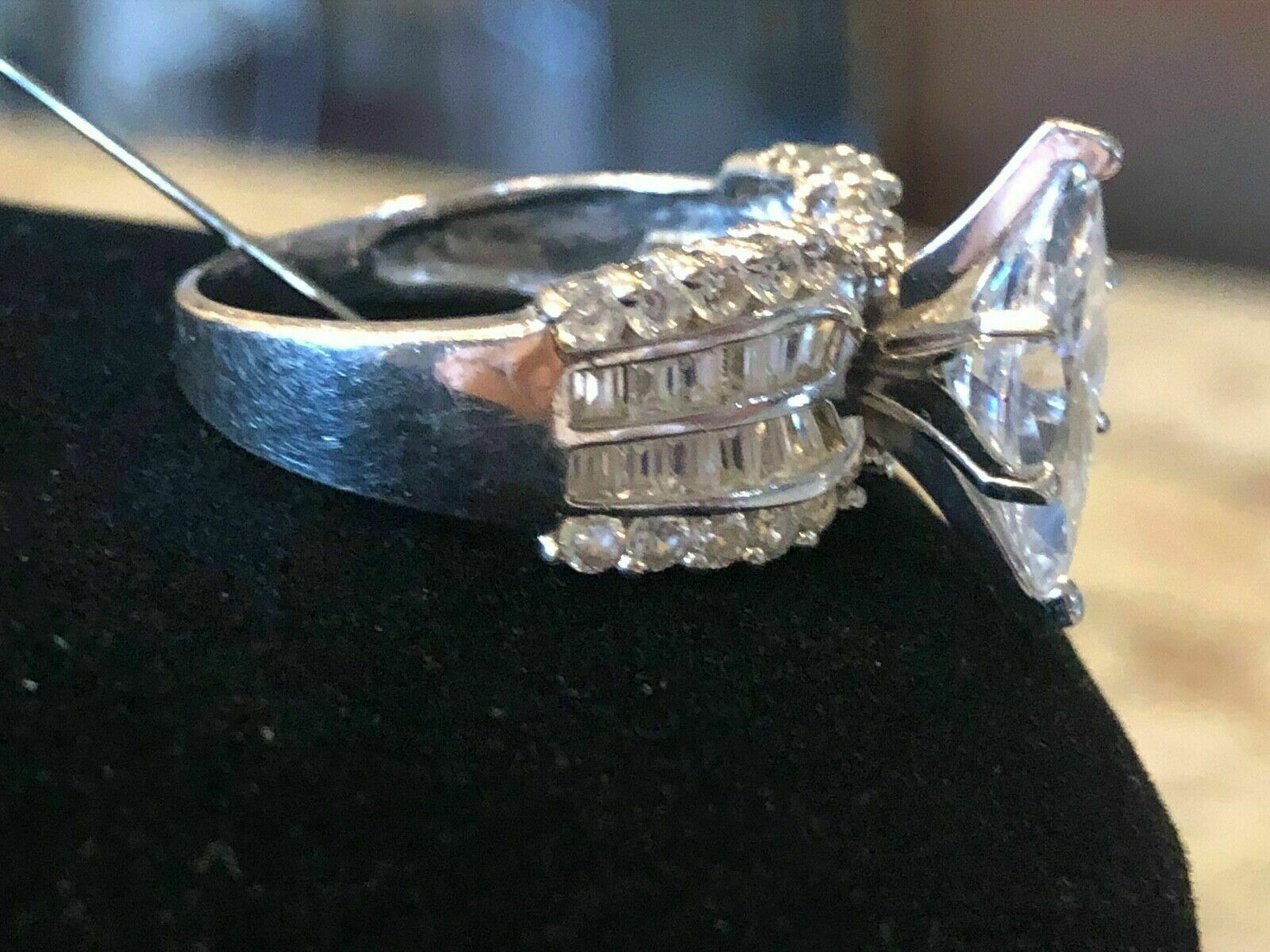 Pre-owned Natsoul 3.10ct Engagement Bridal Marquise 925 Sterling Silver Channel Baguette Ring In White