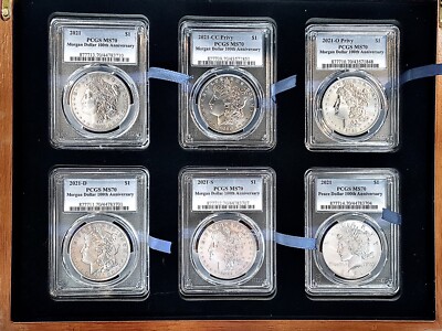 2021 Morgan & Peace Silver Dollar 6 Coin Set PCGS MS70 100th Anniversary