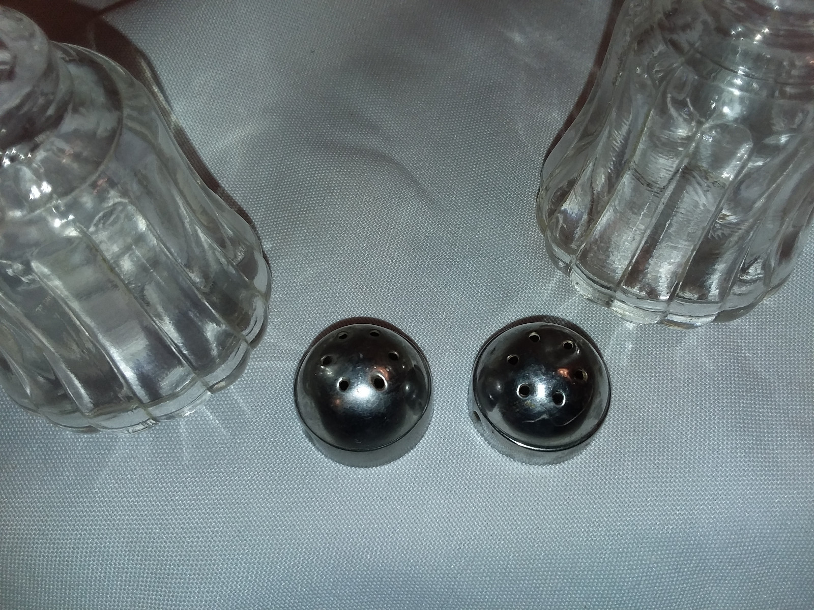 set of vintage salt-and-pepper shaker  with stainless steel tops # 3292