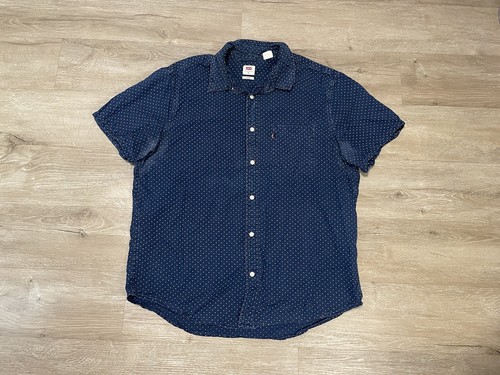 トップス everyone dot button down shirt L Levi's Adult Men's Sz XL Blue Polka Dot Button Up Short